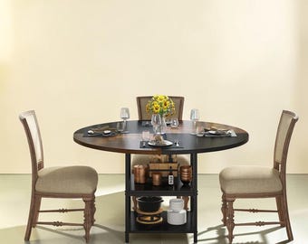 OakHarmony Round Dining Table 47 Inch Wood Kitchen Table for 4 with Storage Shelf
