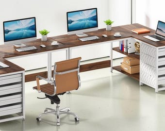 FlexCorner L-format skrivbord med lådor och hyllor 59 tums vändbar datorarbetsstation
