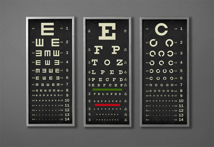 eye chart print triptych typography poster snellen vintage etsy