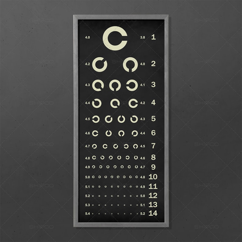 eye chart print triptych typography poster snellen vintage