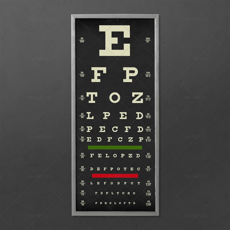 eye chart print triptych typography poster snellen vintage etsy