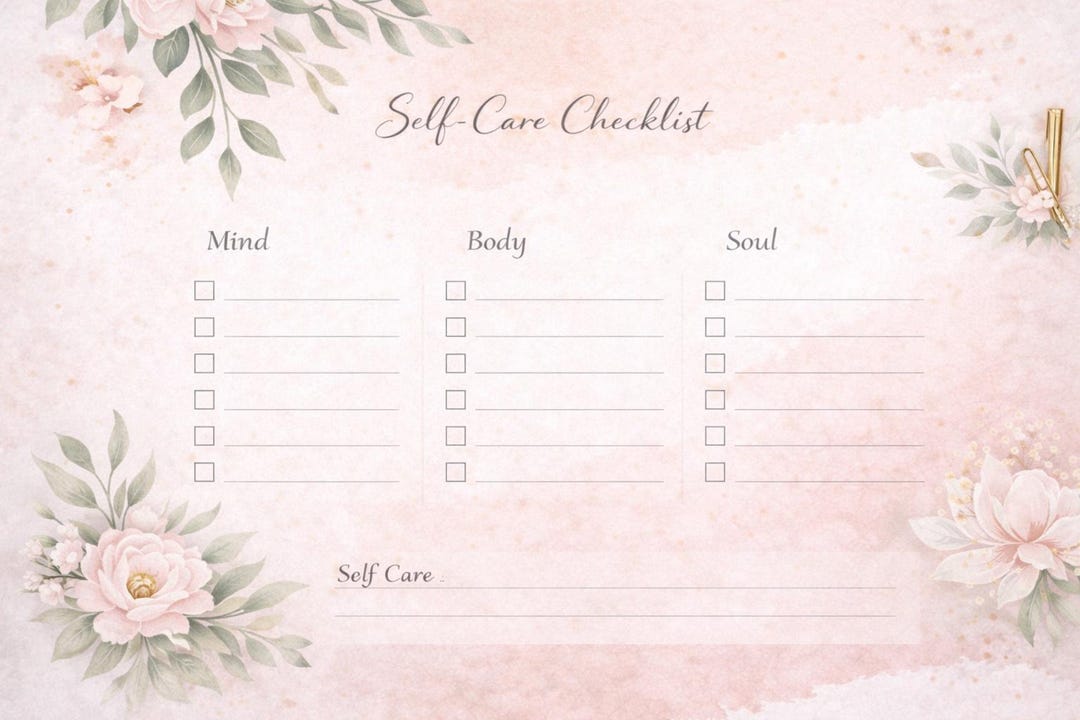Self Care Checklist Printable, Feminine Planner Template, A4 Wellness ...