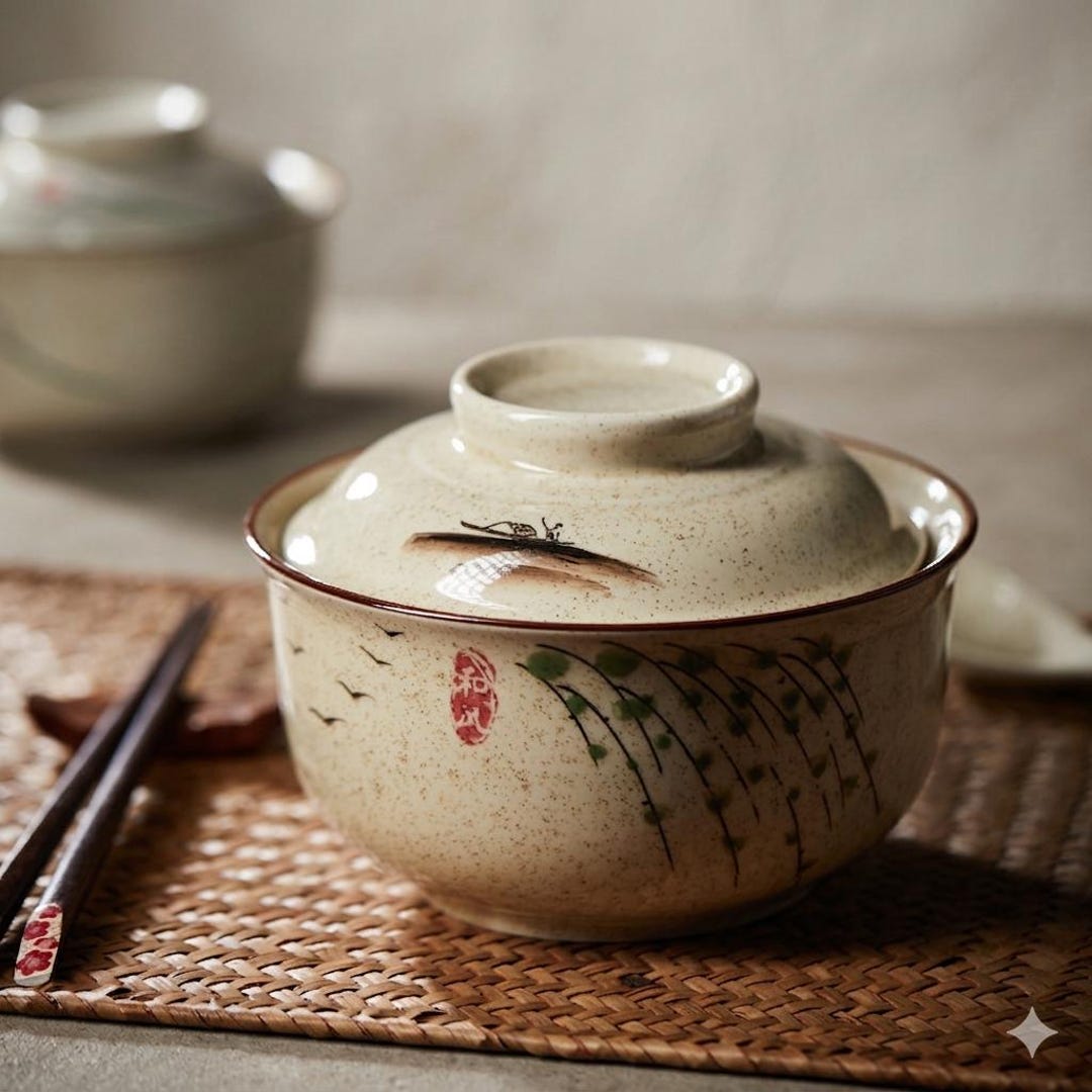 Japanese Ceramic Ramen Bowl with Lid 750ml Noodle Soup Rice Bowl Tableware