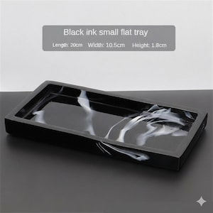 May include: A rectangular black tray with a white marbled design. The tray is 20 cm long, 10.5 cm wide, and 1.8 cm high. The text "Black ink small flat tray" is displayed above the tray.