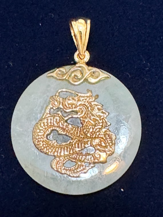 14k gold Jade dragon pendant.