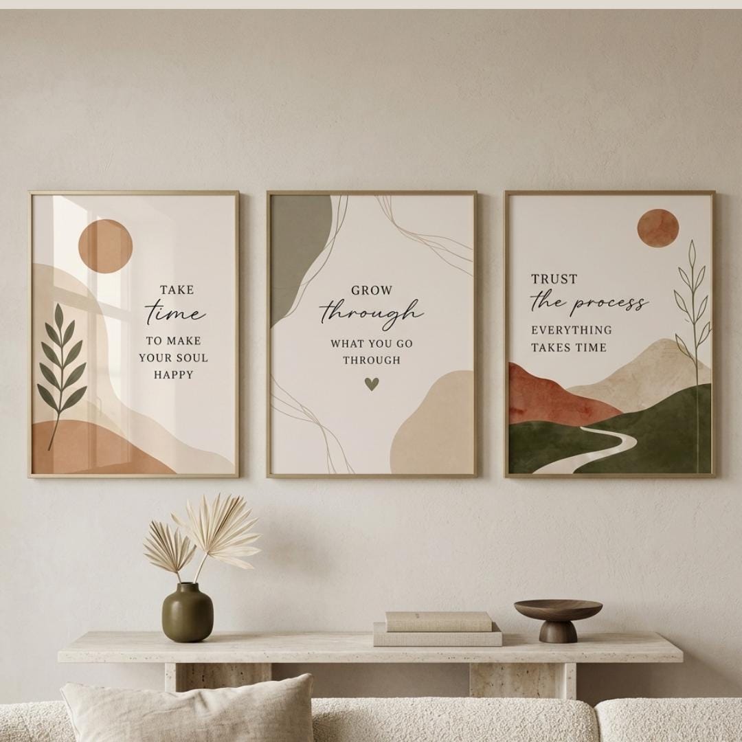 Neutral Wall Art Set of 3 Printable | Minimalist Boho Beige Abstract ...