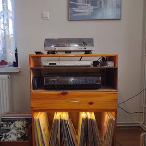 Mobile rack HiFi per vinile Mobile audio HiFi vintage per giradischi, ricevitore, dischi in vinile Legno