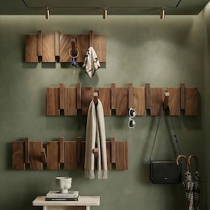 Handgemaakte massief houten pianokapstok, premium walnoot muurhaken, handgemaakte opvouwbare halhanger, kersenhouten ruimtebesparende organizer