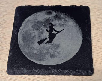 4 Moon Witch Engraved Slate Coasters