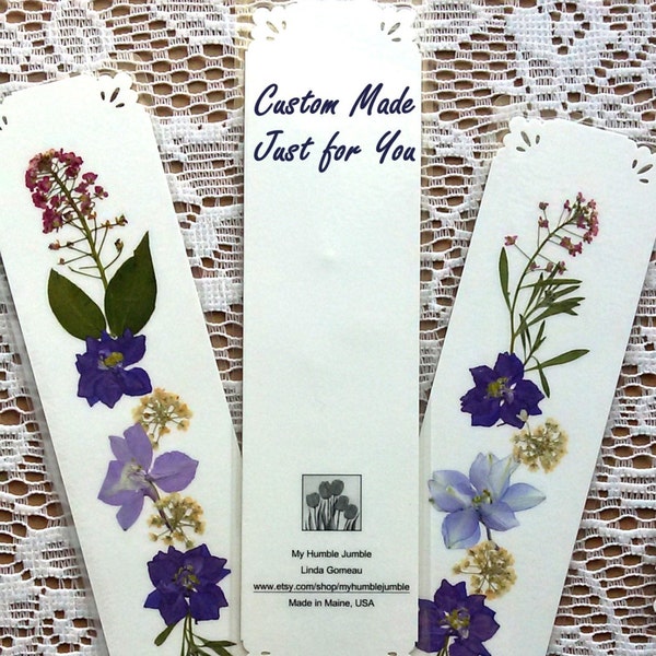 CUSTOM HANDMADE BOOKMARKS Pressed Flower Bookmarks, Bridesmaid Gift or Wedding Favors, Memorial Bookmark, Fundraiser, Book Club Group Gift