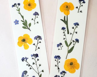 PRESSED FLOWER BOOKMARKS Blue Forget me nots and Yellow Buttercups, Reading Gift for Bookworm, Mom, Nurse, Student, Ukraine Friend