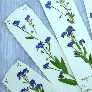 Marque-pages fleurs pressées FORGET ME NOT, fleurs de jardin bleues, adieu, Saint-Valentin romantique, amitié, cadeau de lecture image 3