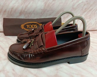 Tod’s Tassel Leather Loafers Burgundy Made in Italy EU 37.5 / US 7.5