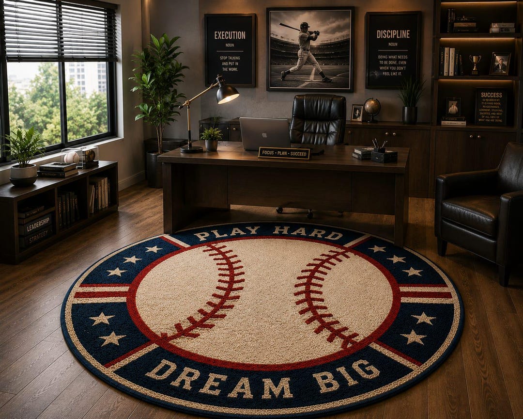 Hand Tufted Baseball Rug – Round Sports Area Carpet, Kids Room Decor - Etsy