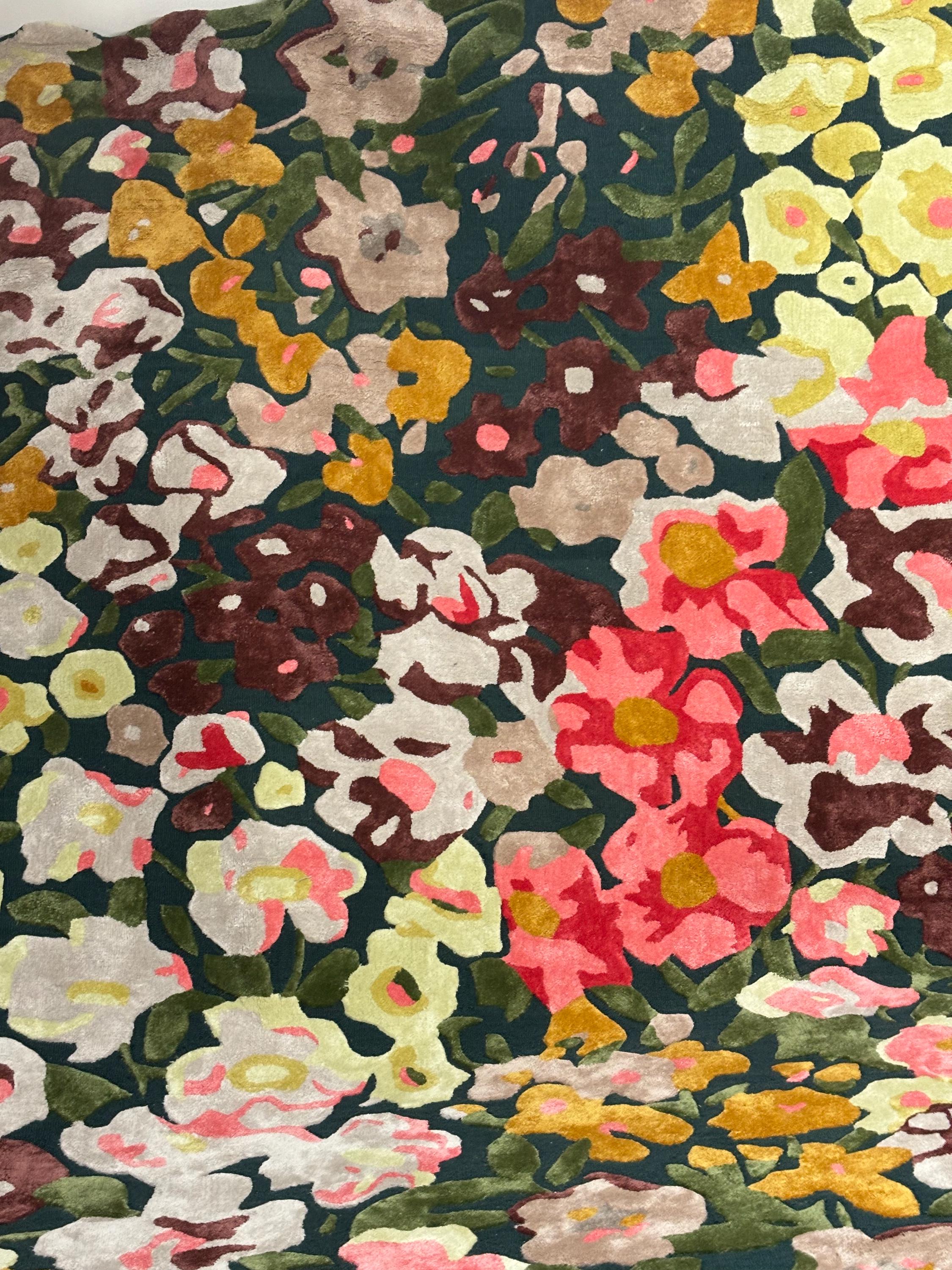 Hand-tufted Wool Floral Area Rug, Botanical Garden Carpet, Vintage ...