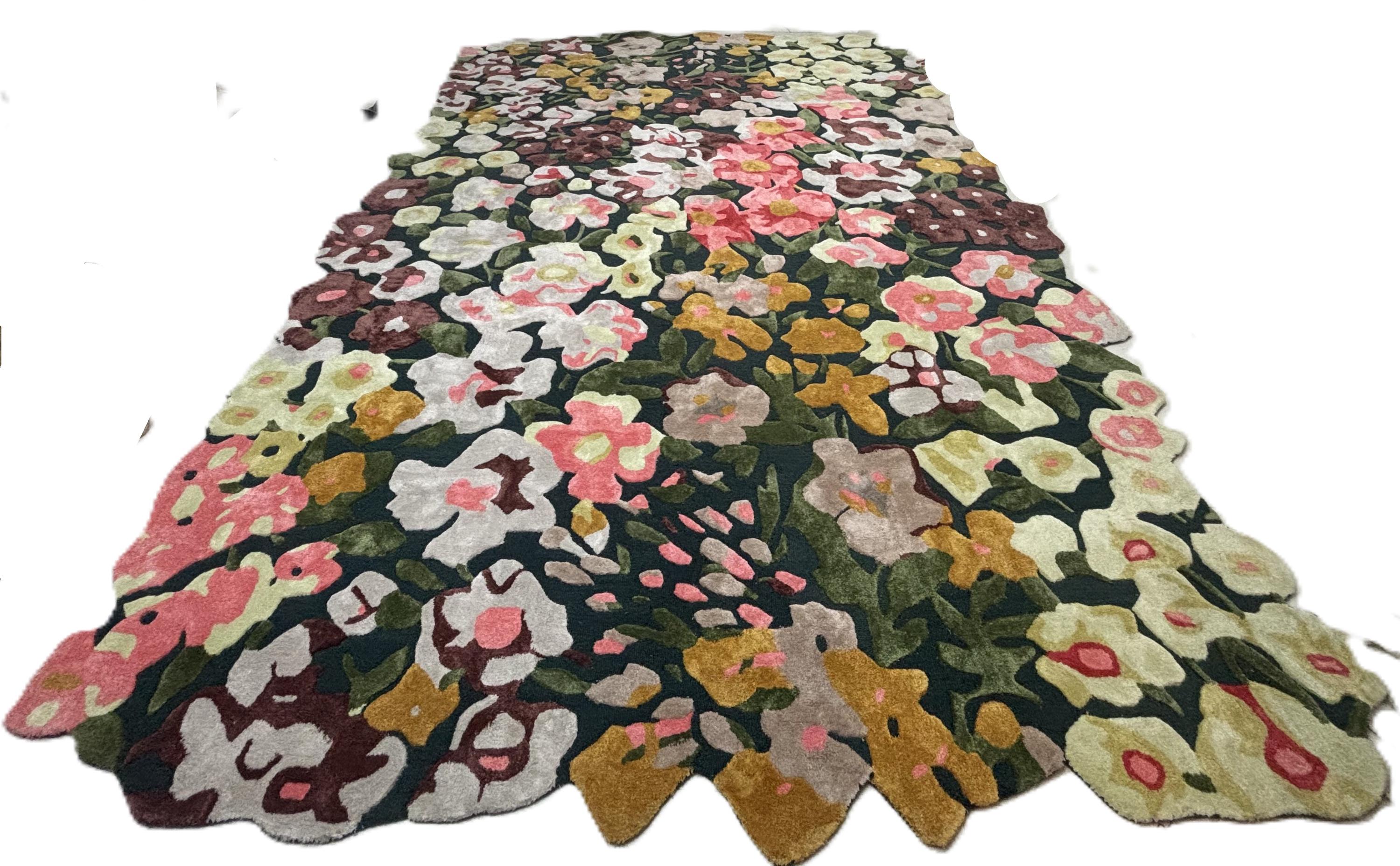 Hand-tufted Wool Floral Area Rug, Botanical Garden Carpet, Vintage ...