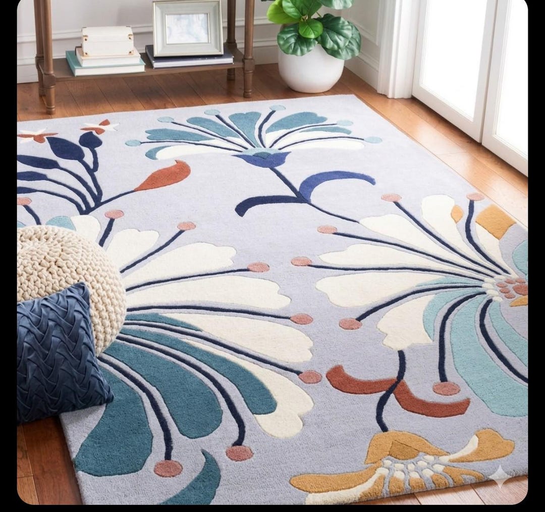 Hand Tufted Wool Floral Area Rug, Modern Botanical Scandinavian Style ...