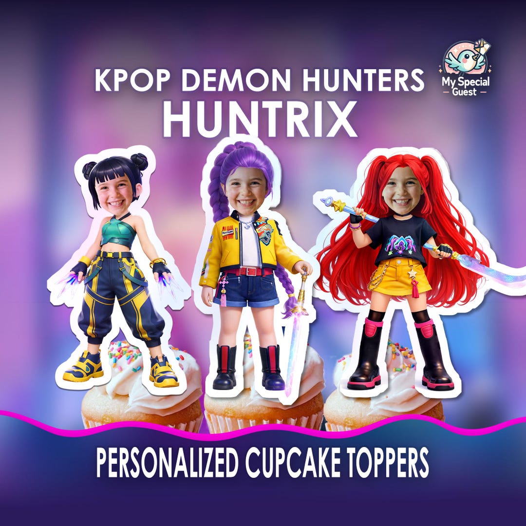 Huntrix Topper Huntrix Kpop Demon Hunter Cupcake and Cake Toppers With Custom Face ...