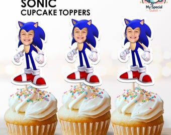 Adorno para Cupcake de Sonic The Hedgehog | Toppers con Cara Personalizada | Decoración de Cumpleaños con Foto | Descarga Digital