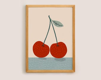 Süßes Kinderzimmer Poster mit roten Kirschen – Babyzimmer Wandbild, Illustration & Deko