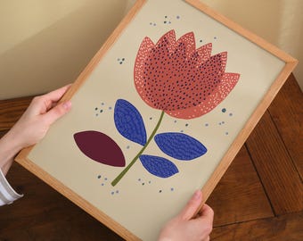 Abstraktes Blumen Poster – Rosa, Beige und Blau, Kinderzimmer Deko, Verspielt und Verträumt