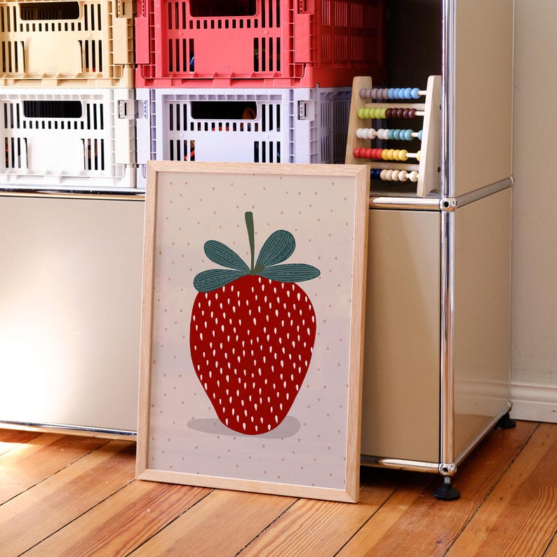 Rotes Erdbeeren Poster – Kinderzimmer Deko, Retro Wandbild, Babyzimmer Illustration, Süßes Früchte Motiv image 6