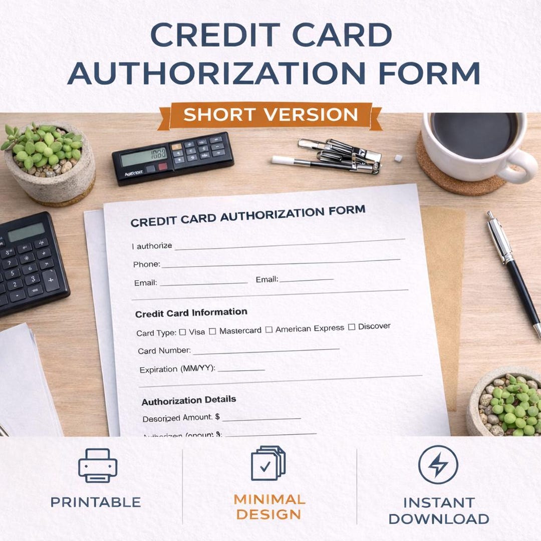 Credit Card Authorization Form – Short Version – Printable PDF – One ...