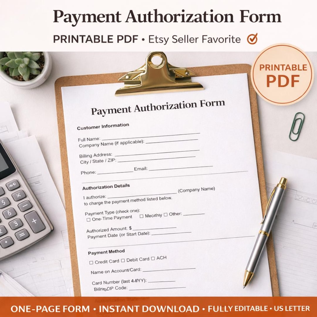 Payment Authorization Form Printable PDF | One Page Payment Form ...