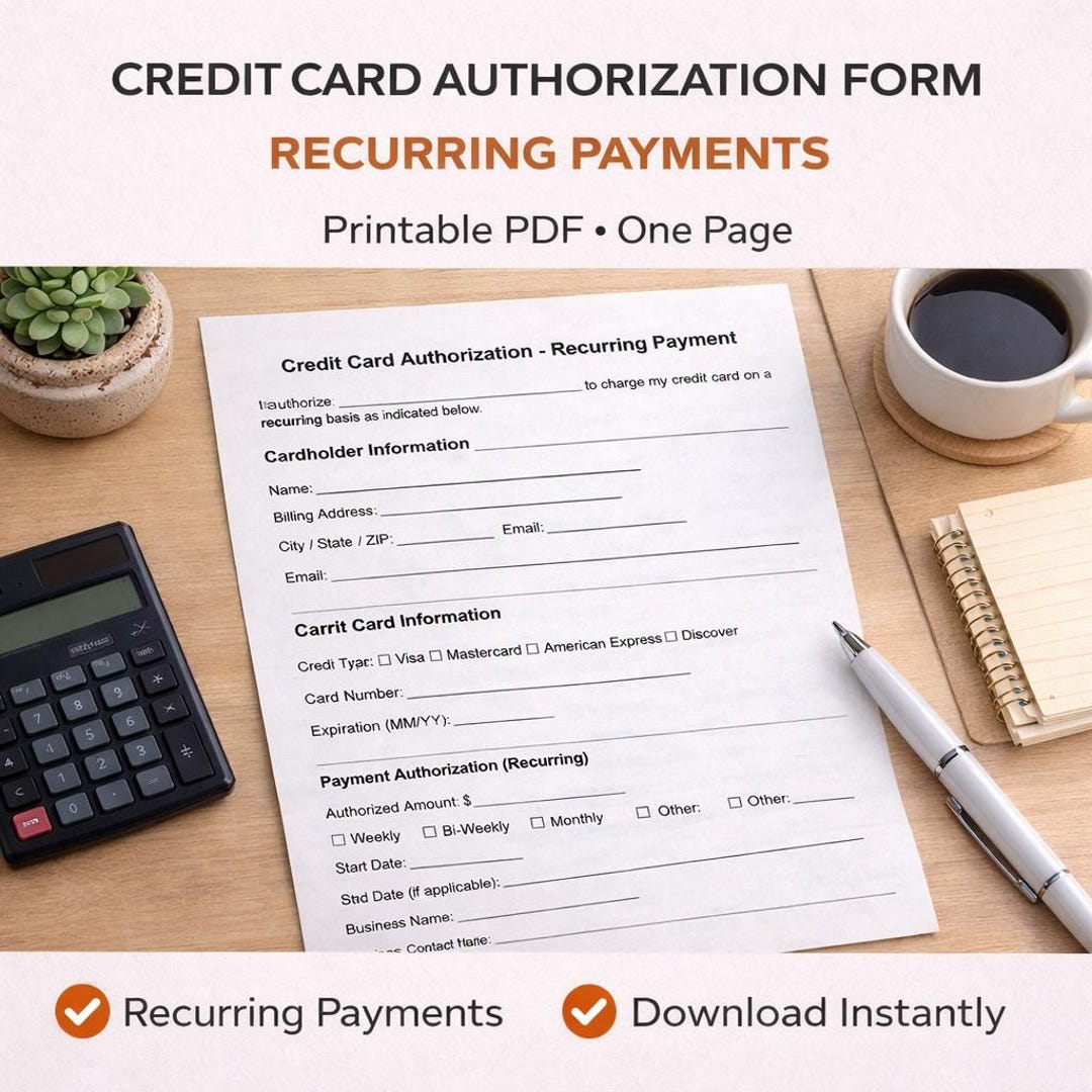 Credit Card Authorization Form – Recurring Payments – Printable PDF ...