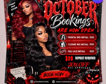 Editable October Booking Flyer, Halloween Booking Flyer Template, Hair Lash Nail Salon Flyer, Beauty Appointment Flyer, Instant Download