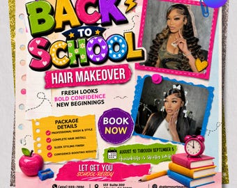 Back To School Flyer, Back To School Bookings Flyer, Back To School Sale Flyer, Back To School Hair Flyer, Back 2 School Flyer, DIY Canva
