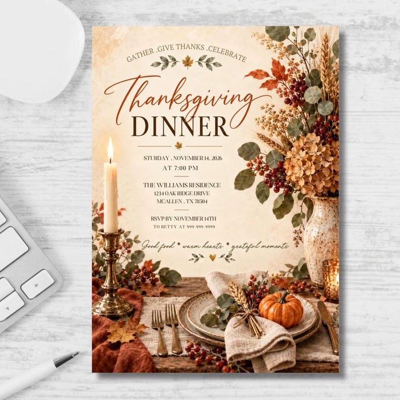 Rustic Fall Invitations Thanksgiving Dinner Invitation Template, Friendsgiving Invite, Canva ...