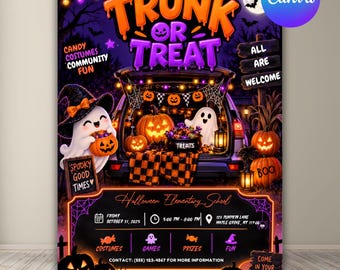 Trunk or Treat Invitation Template, Editable Halloween Event Invitation, Church Trunk or Treat, School Halloween Invitation, Canva Template
