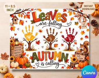 Leaves Are Falling Autumn Handprint Craft, Fall Tree Keepsake Printable, Toddler Preschool Daycare Activity, Kids Fall Art PDF Template