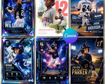 Custom Sports Trading Card Template Bundle, Editable Kids Baseball Card, Little League Canva Template, DIY Text, Instant Download