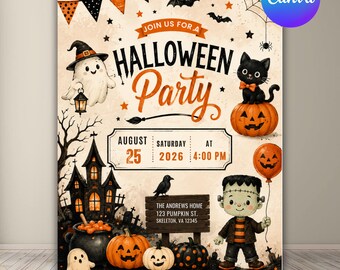 Halloween Party Invite, Spooky Pumpkin Halloween Party Invitation, Costume Party Invitation, Kids Halloween Invite Canva Template