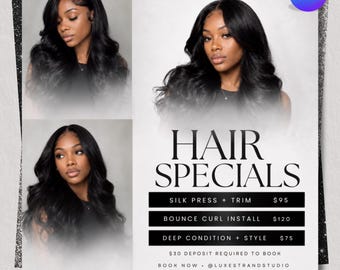 Hair Specials Flyer Luxury Template, Editable Canva Beauty Salon, Hair Stylist Promotion Flyer, Canva Premade Editable, Instant Download