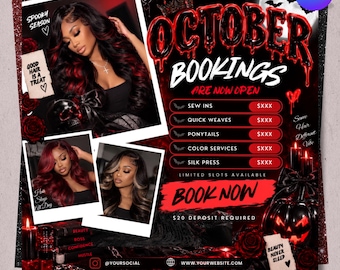 Editable October Booking Flyer, Halloween Booking Flyer Template, Hair Lash Nail Salon Flyer, Beauty Appointment Flyer, Instant Download