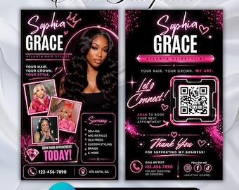 Salon Service Business Card Template, Editable Canva Business Card, Professional Small Business Card, Template with QR Code,Digital Download