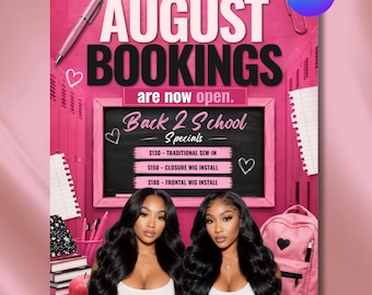 August Booking Flyer Template, Bookings Are Now Open Flyer, Hair Stylist Booking Flyer, Beauty Salon Promo, Editable Canva, Instant Download