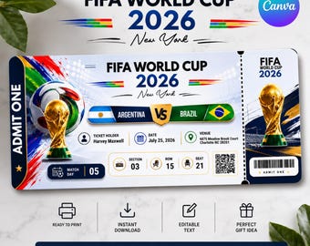 FIFA World Cup 2026 Ticket , FIFA World  Ticket  Template, Matchday Ticket , Editable Birthday Voucher for Him , DIY Text instand download