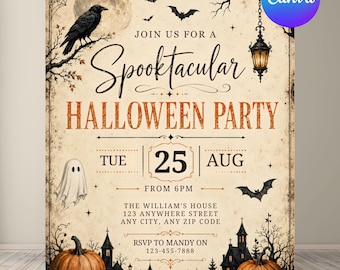 Halloween Party Invite, Spooky Pumpkin Halloween Party Invitation, Costume Party Invitation, Kids Halloween Invite Canva Template
