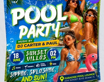 Pool Party Invite Flyer, Wet And Wild Summer Party Flyer, Dj Party Invitation, Club Flyer, Event Flyer, Urban Party Flyer, Editable Canva