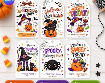 Editable Halloween Gift Tags, Halloween Classroom Treat Tags, Kids Boo Basket Tags, Teacher Student Gift Tags, Canva Template