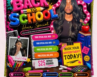 Back To School Flyer Template, Back To School Bookings Flyer, Back To School Sale Flyer, Hair Flyer Canva DIY Text, Instant Download