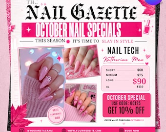 Spooktober Nail Special Flyer, Halloween Nail Flyer, October Nail Booking Flyer, Nail Tech Promotion, DIY Text, Instant Download