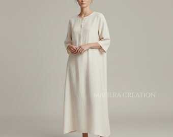 Linen Maxi Abaya Dress, Minimalist Kaftan, Modest Resort Wear