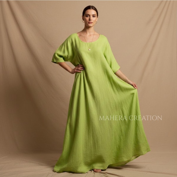 Linen Maxi Dress, Oversized Kaftan Abaya, Minimalist Islamic Wear