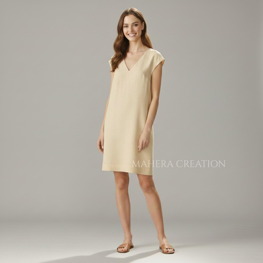 Linen Shift Dress, V Neck, Loose Summer Outfit - Etsy