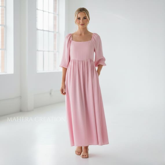 light pink square neck dress Baby Pink Cotton Square Neck A- Line Mini Dress